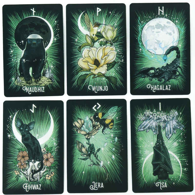 Cărți de oracol runice familiare ale vrăjitoarei 24 de cărți Deck indie de tarot Rune Cărți de rune Oracol de animale Carte de tarot de animale Rune vikinge