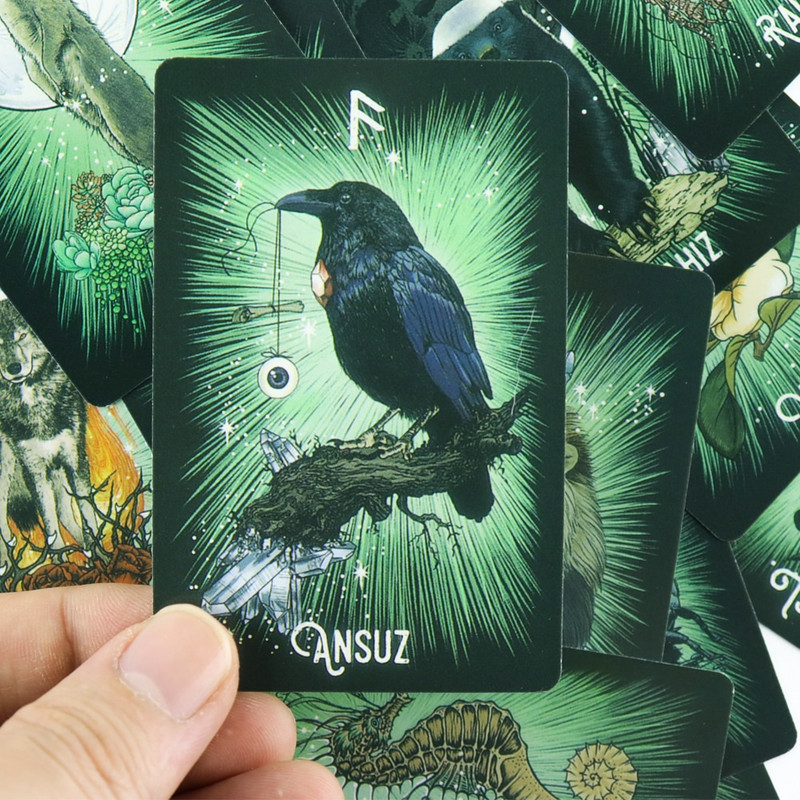 Cărți de oracol runice familiare ale vrăjitoarei 24 de cărți Deck indie de tarot Rune Cărți de rune Oracol de animale Carte de tarot de animale Rune vikinge