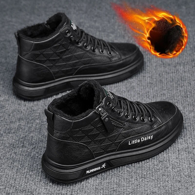 Vīriešu Sniega Zābaki Ziemas Puszābaki Vīriešiem Silti Šņorzābaki Vīriešu Apavi Jauna Mode Flock Plīša Ziemas zābaki Kažokādas Vīriešu kedas Liela izmēra