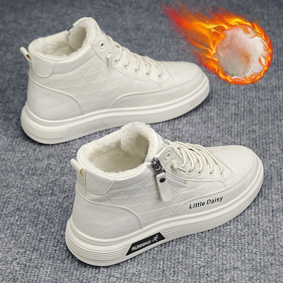 Vīriešu Sniega Zābaki Ziemas Puszābaki Vīriešiem Silti Šņorzābaki Vīriešu Apavi Jauna Mode Flock Plīša Ziemas zābaki Kažokādas Vīriešu kedas Liela izmēra