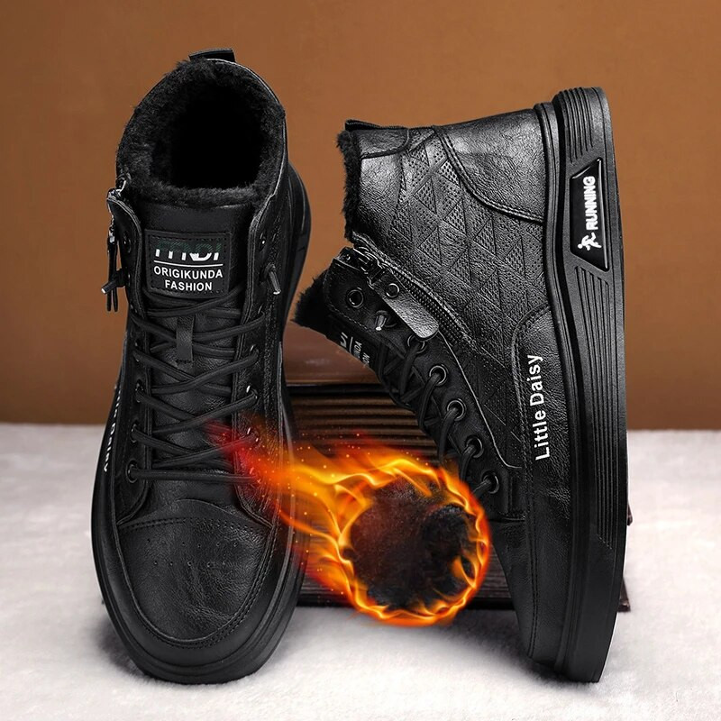 Vīriešu Sniega Zābaki Ziemas Puszābaki Vīriešiem Silti Šņorzābaki Vīriešu Apavi Jauna Mode Flock Plīša Ziemas zābaki Kažokādas Vīriešu kedas Liela izmēra