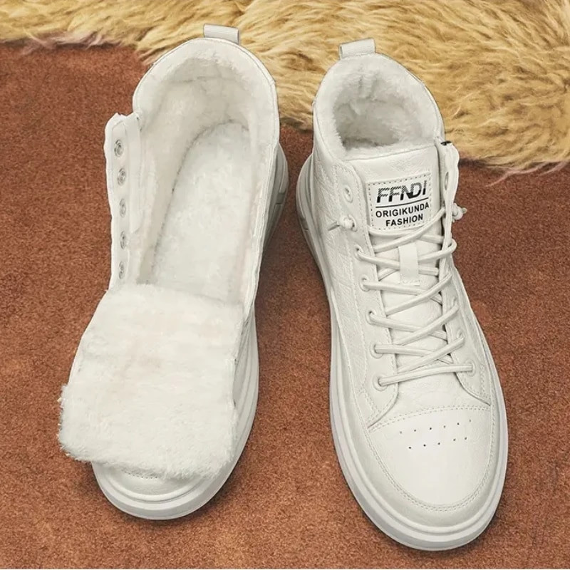 Vīriešu Sniega Zābaki Ziemas Puszābaki Vīriešiem Silti Šņorzābaki Vīriešu Apavi Jauna Mode Flock Plīša Ziemas zābaki Kažokādas Vīriešu kedas Liela izmēra