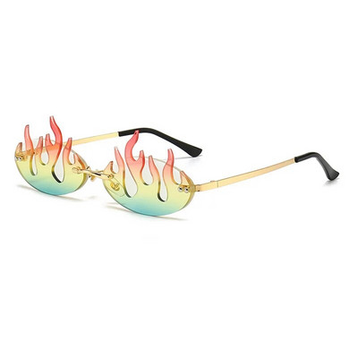 Fashion Rimless Fire Flame γυαλιά ηλίου Γυναικεία Punk Luxury Brand Designer Γυαλιά ηλίου χωρίς πλαίσιο Γυναικεία πολύχρωμα γυαλιά UV400