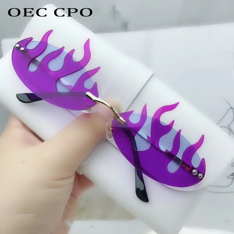 Fashion Rimless Fire Flame γυαλιά ηλίου Γυναικεία Punk Luxury Brand Designer Γυαλιά ηλίου χωρίς πλαίσιο Γυναικεία πολύχρωμα γυαλιά UV400