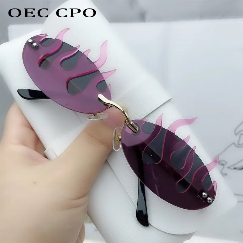 Fashion Rimless Fire Flame γυαλιά ηλίου Γυναικεία Punk Luxury Brand Designer Γυαλιά ηλίου χωρίς πλαίσιο Γυναικεία πολύχρωμα γυαλιά UV400