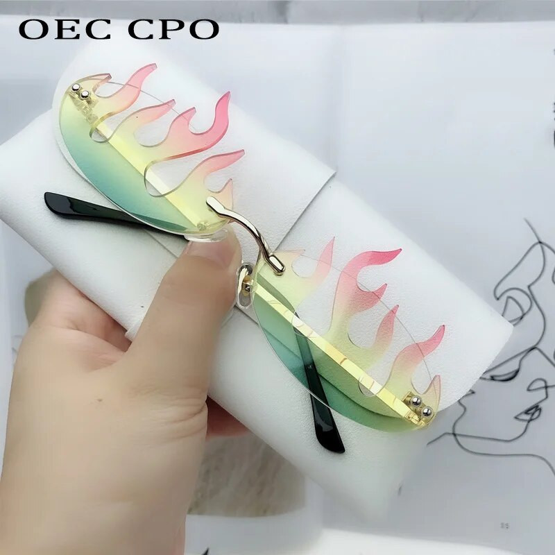 Fashion Rimless Fire Flame γυαλιά ηλίου Γυναικεία Punk Luxury Brand Designer Γυαλιά ηλίου χωρίς πλαίσιο Γυναικεία πολύχρωμα γυαλιά UV400