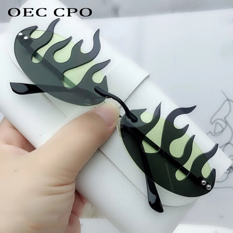 Fashion Rimless Fire Flame γυαλιά ηλίου Γυναικεία Punk Luxury Brand Designer Γυαλιά ηλίου χωρίς πλαίσιο Γυναικεία πολύχρωμα γυαλιά UV400
