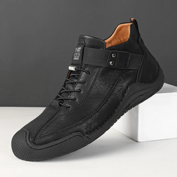 Ръчно изработени шевни кожени мъжки ежедневни ботуши Модни дизайнерски обувки Мъжки кожени боти до глезена Мъжки обувки за ходене Дишащи Hombres Botas