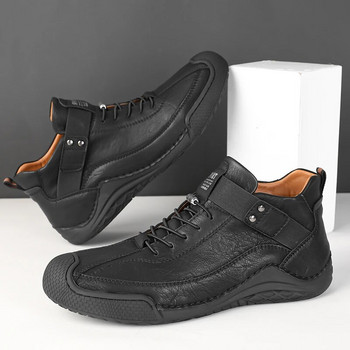 Ръчно изработени шевни кожени мъжки ежедневни ботуши Модни дизайнерски обувки Мъжки кожени боти до глезена Мъжки обувки за ходене Дишащи Hombres Botas