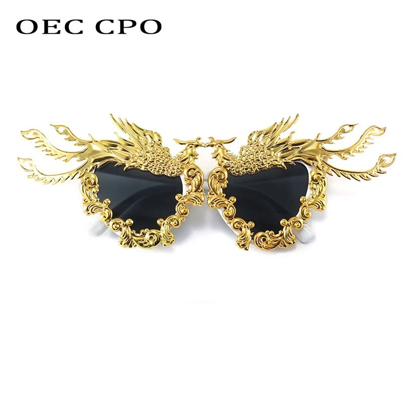 OEC CPO Fashion Party Dragon și Phoenix ochelari de soare femei noi unici colorați aurii ochelari de soare punk ochelari de vedere pentru femei O992
