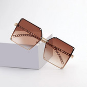 Νέα τετράγωνα γυαλιά ηλίου Γυναικεία επωνυμία Σχεδιαστής ντεγκραντέ Γυαλιά ηλίου χωρίς πλαίσιο Μόδα Μεταλλική αλυσίδα Ναοί Υπερμεγέθη Oculos De Sol