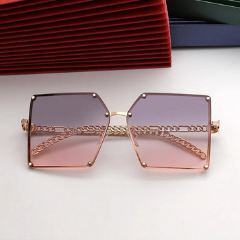 Нови квадратни слънчеви очила Дамски маркови дизайнерски градиентни слънчеви очила без рамки Модни метални вериги Храмове Големи размери Oculos De Sol