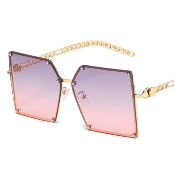 Νέα τετράγωνα γυαλιά ηλίου Γυναικεία επωνυμία Σχεδιαστής ντεγκραντέ Γυαλιά ηλίου χωρίς πλαίσιο Μόδα Μεταλλική αλυσίδα Ναοί Υπερμεγέθη Oculos De Sol