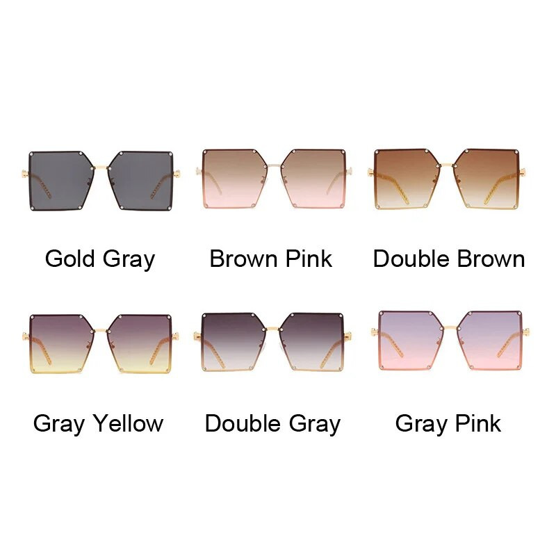 Νέα τετράγωνα γυαλιά ηλίου Γυναικεία επωνυμία Σχεδιαστής ντεγκραντέ Γυαλιά ηλίου χωρίς πλαίσιο Μόδα Μεταλλική αλυσίδα Ναοί Υπερμεγέθη Oculos De Sol