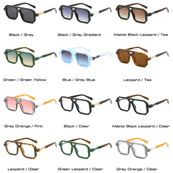 SHAUNA Нови квадратни слънчеви очила с двоен мост Дамски модни градиентни нюанси UV400 Ретро многоъгълни мъжки слънчеви очила