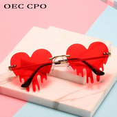 OEC CPO Unique Heart Rimless Päikeseprillid Naiste Uus Mood Punane Sinine Pisarakujuline Päikeseprillid Naiste Vintage Steampunk Prillid UV400
