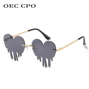 OEC CPO Уникални слънчеви очила без рамки със сърце Дамски нови модни червени сини слънчеви очила с форма на сълзи Женски реколта стимпънк очила UV400