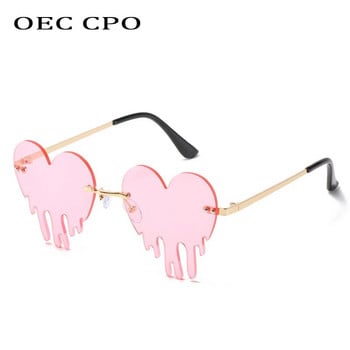 OEC CPO Μοναδικά γυαλιά ηλίου Heart Rimless Γυναικεία Νέα Μόδα Κόκκινο Μπλε Σχήμα Δάκρυα Γυαλιά ηλίου Γυναικεία Vintage Γυαλιά Steampunk UV400