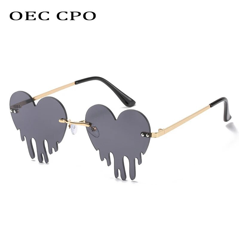 OEC CPO Unique Heart Rimless Päikeseprillid Naiste Uus Mood Punane Sinine Pisarakujuline Päikeseprillid Naiste Vintage Steampunk Prillid UV400