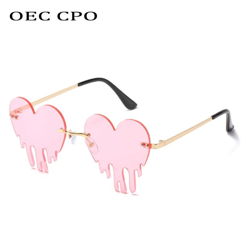 OEC CPO Unique Heart Rimless Päikeseprillid Naiste Uus Mood Punane Sinine Pisarakujuline Päikeseprillid Naiste Vintage Steampunk Prillid UV400