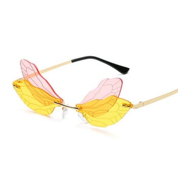 Γυαλιά ηλίου Rimless Designer Woman Dragonfly Fashion Μάρκα γυαλιά ηλίου Γυναικεία πολυτελή σκελετό Lady Oculos De Sol