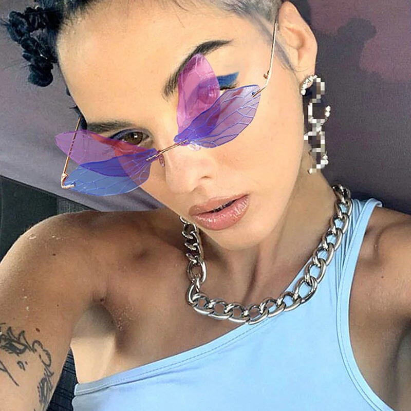 Dizajnerske sunčane naočale bez okvira Ženski modni brend Dragonfly Dizajn Sunčane naočale Ženske luksuzne ženske okvire Oculos De Sol