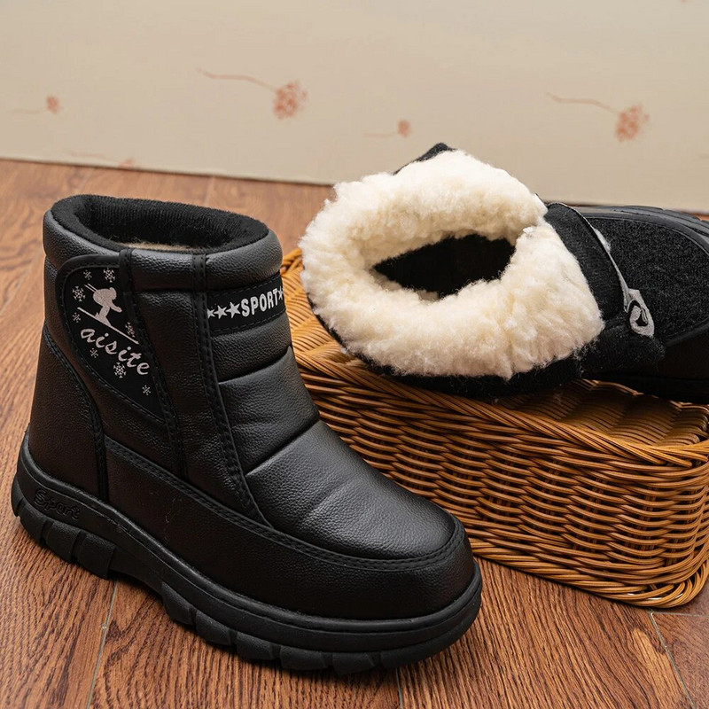 Cizme de iarnă pentru bărbați Cizme de zăpadă cu platformă, pantofi de pluș pentru bărbați, pantofi ocazionali, blană caldă, cizme pentru bărbați, impermeabile, pantofi pentru bărbați de mărime mare