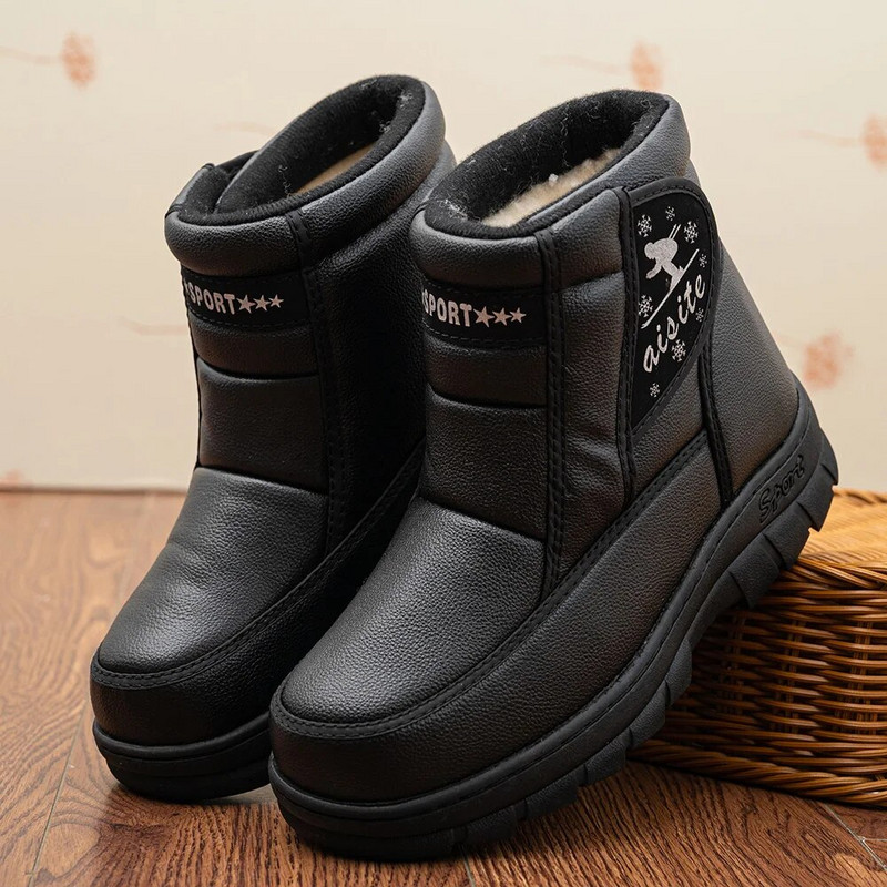 Cizme de iarnă pentru bărbați Cizme de zăpadă cu platformă, pantofi de pluș pentru bărbați, pantofi ocazionali, blană caldă, cizme pentru bărbați, impermeabile, pantofi pentru bărbați de mărime mare