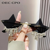 Säravad luksuslikud teemantidega päikeseprillid, naised, mehed, trendid, punk, ääristeta päikeseprillid, naiste isikupära Rhinestone prillide varjud UV400