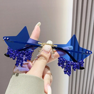 Säravad luksuslikud teemantidega päikeseprillid, naised, mehed, trendid, punk, ääristeta päikeseprillid, naiste isikupära Rhinestone prillide varjud UV400