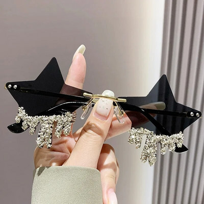 Säravad luksuslikud teemantidega päikeseprillid, naised, mehed, trendid, punk, ääristeta päikeseprillid, naiste isikupära Rhinestone prillide varjud UV400