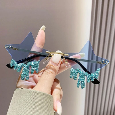 Säravad luksuslikud teemantidega päikeseprillid, naised, mehed, trendid, punk, ääristeta päikeseprillid, naiste isikupära Rhinestone prillide varjud UV400