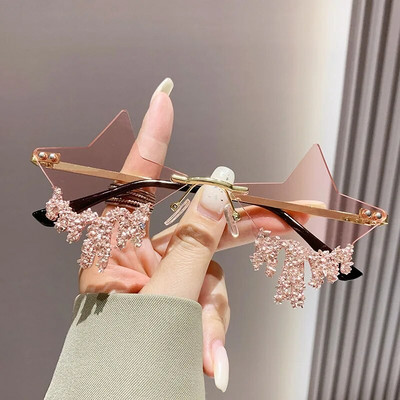 Säravad luksuslikud teemantidega päikeseprillid, naised, mehed, trendid, punk, ääristeta päikeseprillid, naiste isikupära Rhinestone prillide varjud UV400