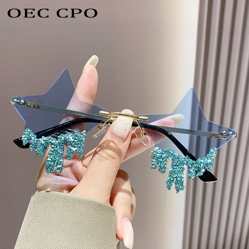 Säravad luksuslikud teemantidega päikeseprillid, naised, mehed, trendid, punk, ääristeta päikeseprillid, naiste isikupära Rhinestone prillide varjud UV400