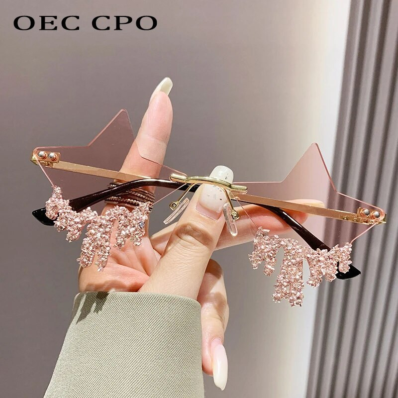 Säravad luksuslikud teemantidega päikeseprillid, naised, mehed, trendid, punk, ääristeta päikeseprillid, naiste isikupära Rhinestone prillide varjud UV400