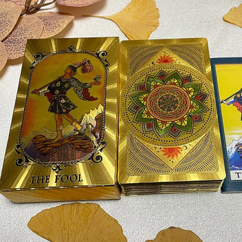 Gold Leaf Tarot Deck Αδιάβροχη κάρτα Ταρώ 12x7 για αρχάριους με χάρτινο οδηγό Κλασικές μαντικές κάρτες Αγγλική έκδοση