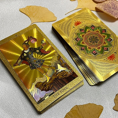 Arany Leaf Tarot Deck Vízálló Tarot Kártya 12x7 kezdőknek papír Útikönyvvel Klasszikus jóskártyák angol verzió