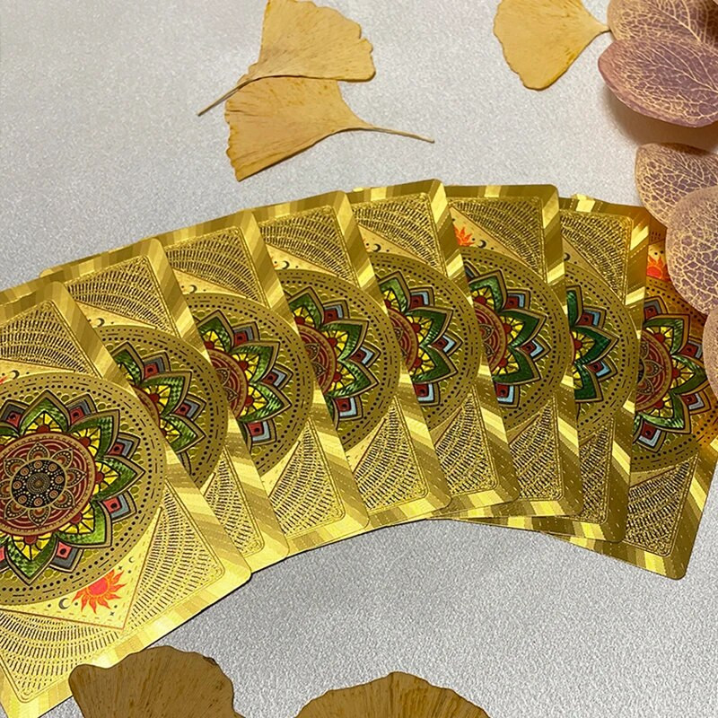 Auksinių lapų taro kaladė, vandeniui atspari taro korta 12x7 pradedantiesiems su popieriniu vadovu Klasikinės būrimo kortelės anglų kalba