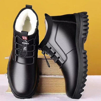 Мъжки зимни кожени обувки Нова мода Плюшени топли удобни противоплъзгащи се бизнес памучни обувки На открито Ежедневни ботуши за сняг Ваканция