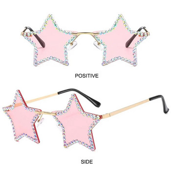 Модни ретро пентаграми Y2K слънчеви очила за жени Bling кристали с форма на звезда Слънчеви очила Shades Dance/Party/Halloween Eyewear
