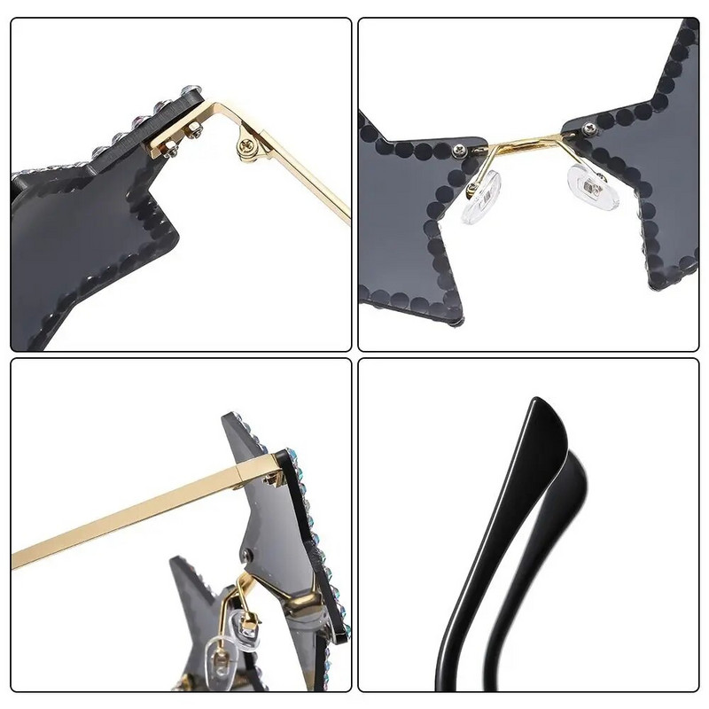 Moodsad Retro Pentagram Y2K päikeseprillid naistele Bling Rhinestone Tähekujulised päikeseprillid Varjud Tantsu/peo/Halloweeni prillid