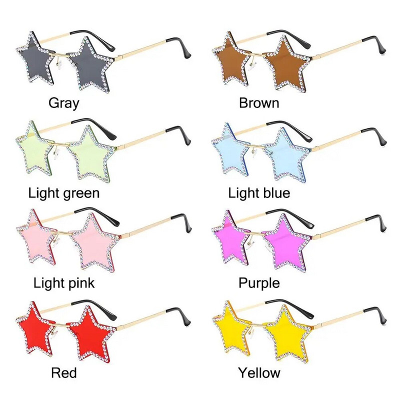 Moodsad Retro Pentagram Y2K päikeseprillid naistele Bling Rhinestone Tähekujulised päikeseprillid Varjud Tantsu/peo/Halloweeni prillid