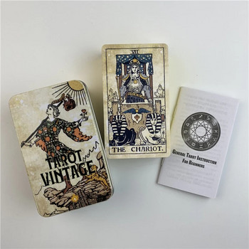 Метална кутия Позлатени ретро карти Таро, колода за гадаене с хартиен наръчник, английска версия, класически настолни игри
