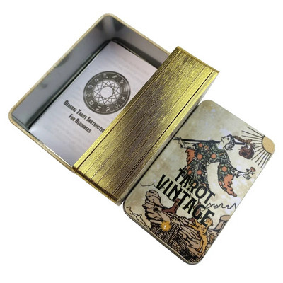 Cutie de metal Aurit Tarot Cărți de epocă Deck Divinație Cu Ghid de hârtie Versiune în engleză Jocuri de societate clasice