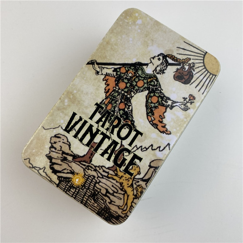 Cutie de metal Aurit Tarot Cărți de epocă Deck Divinație Cu Ghid de hârtie Versiune în engleză Jocuri de societate clasice