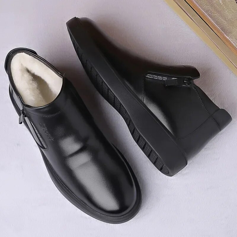 2022 m. žieminiai rudeniniai vyriški natūralios odos batai su kailiu Žieminiai vyriški madingi kulkšnies batai verslo laisvalaikio vyriški sniego batai darbiniai batai