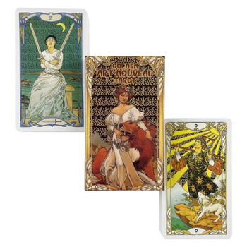 Golden Art Nouveau Cards Tarot A 78 Deck Oracle English Visions Divination Edition Borad Παίζοντας Παιχνίδια