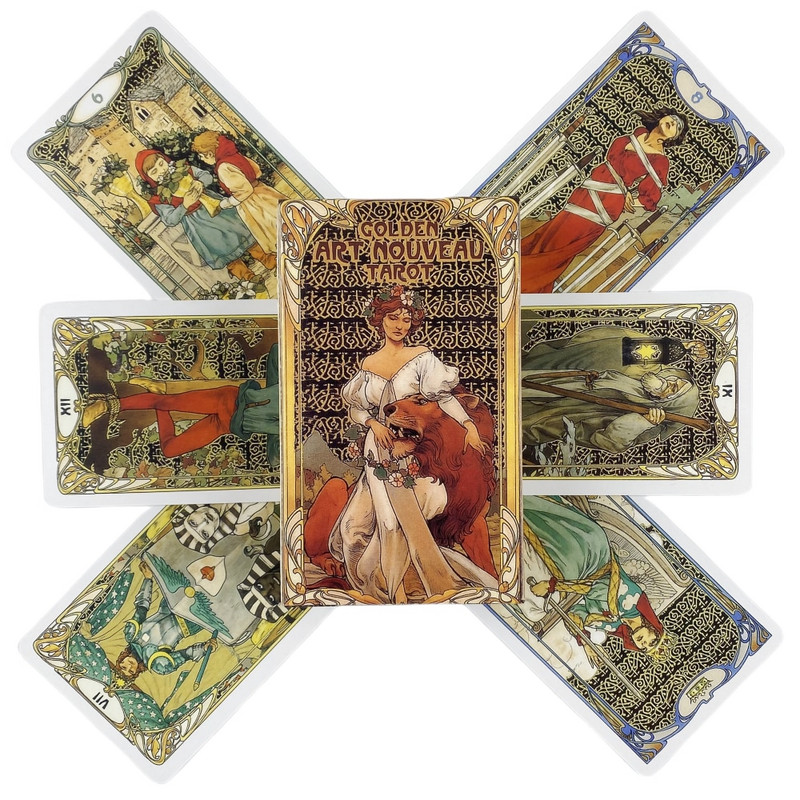 Zlatne Art Nouveau Tarot karte A 78 špila Oracle English Visions Divination Edition Borad Igranje igara