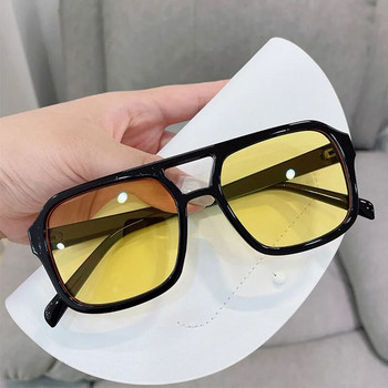 Ретро квадратни слънчеви очила Дамски Мъжки 2023 г. Нови тенденции Двойни лъчи Жълти Големи слънчеви очила Големи дамски сенки за очила UV400