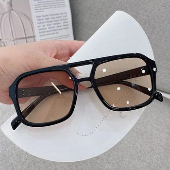 Ретро квадратни слънчеви очила Дамски Мъжки 2023 г. Нови тенденции Двойни лъчи Жълти Големи слънчеви очила Големи дамски сенки за очила UV400